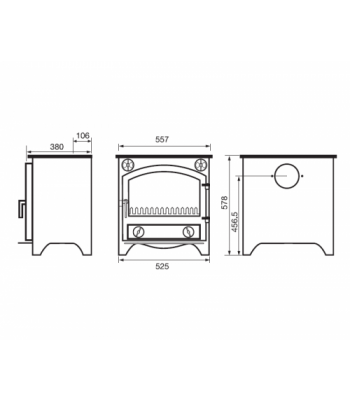 Bransdale Eco Smoke Control: There is a heat shield supplied with this freestanding stove, which fits on the back panel. If this is fitted, allow an additional 30mm to the depth shown on this diagram.